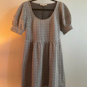 LOFT Black & White Cotton Blend Dress Petite SP Button Sleeve Detail